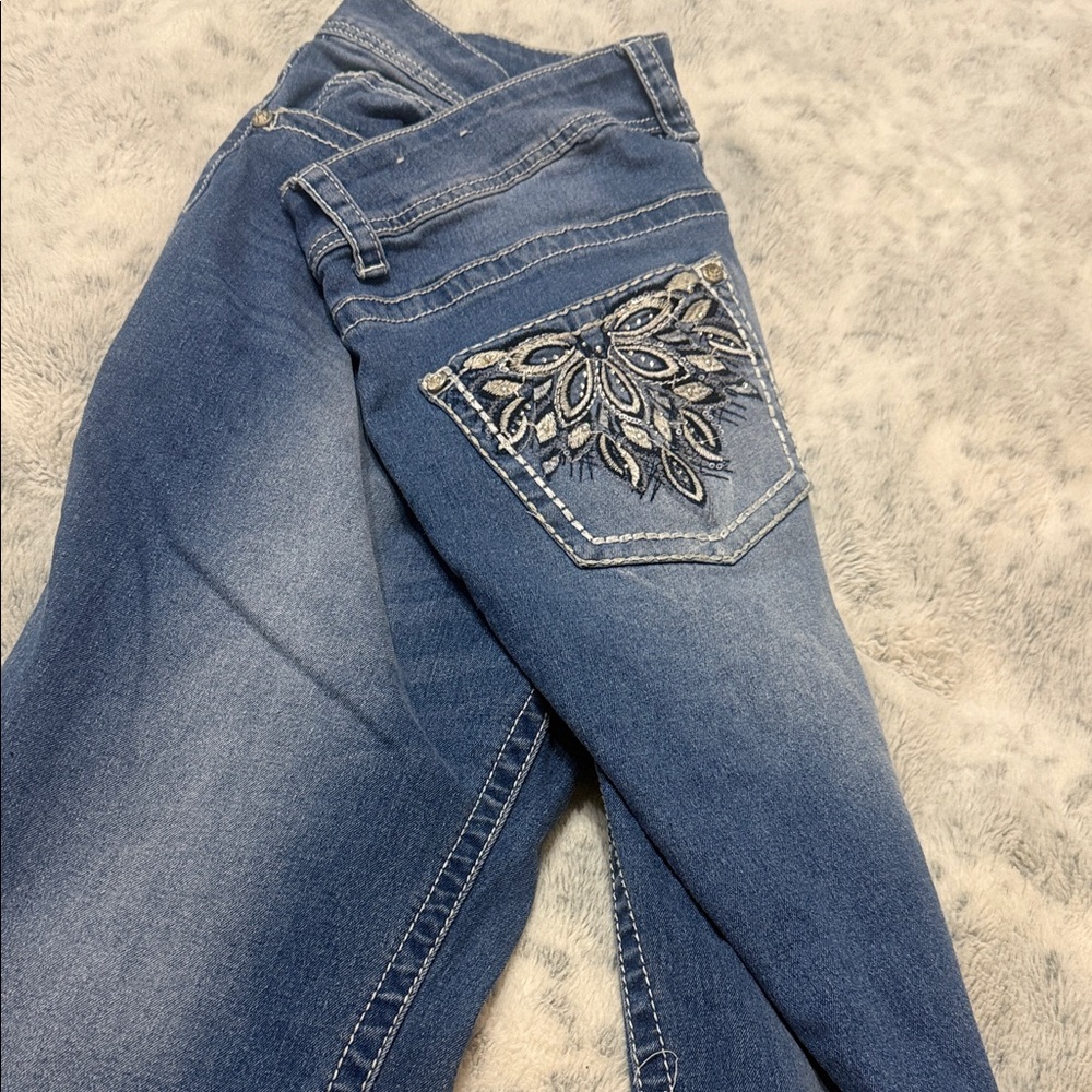 Stylish Blue Boot Cut Jeans with Embroidery